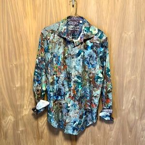 Robert Graham Designer button down casual to formal shirt.
